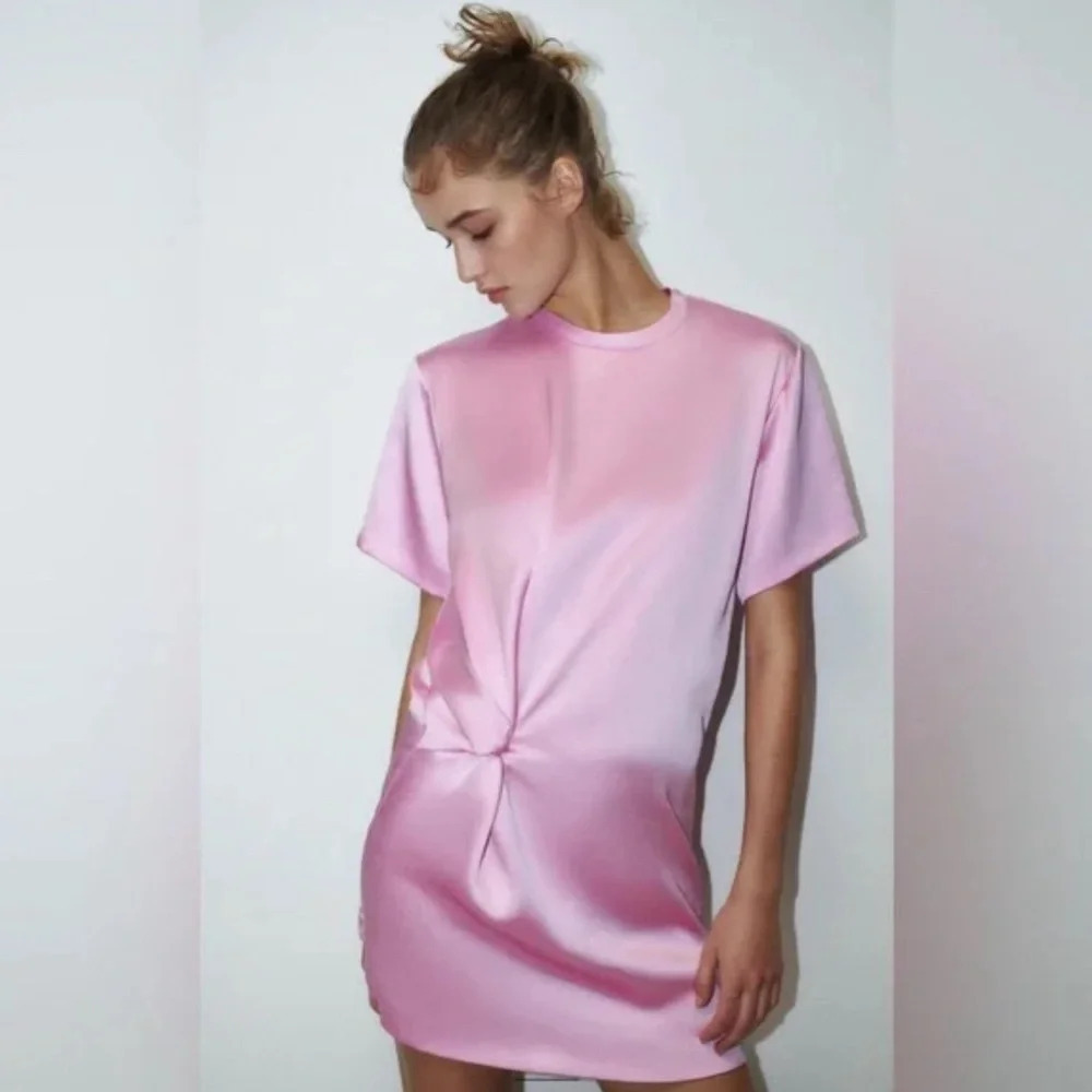 NWT Zara Satin Effect Mini Shirt Dress XS Pink